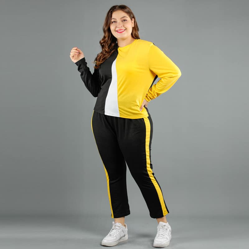 MULTICOLOUR YELLOW STREET PANEL FULL SLEEVES GYM TRACK SUIT FOR WOMEN BY AUA GARMENTS