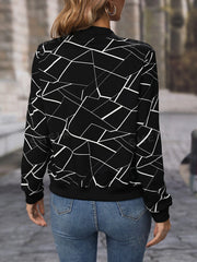 Winter Fleece Geo Printed Jacket For Women - Black