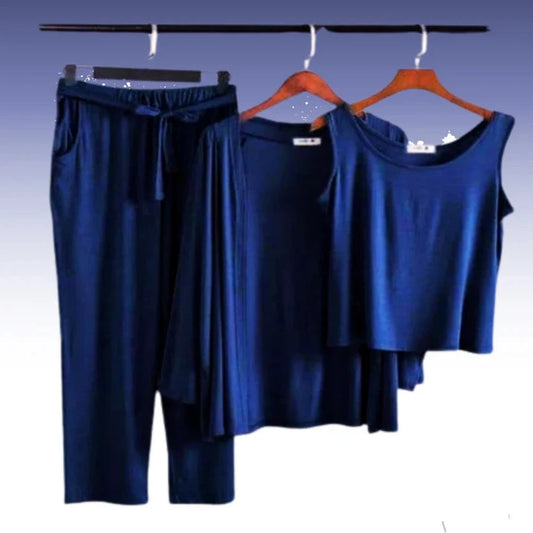 Navy Blue 03 Pcs Sleep Wear For Her