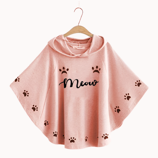 Pink meow Printed Hood Cape