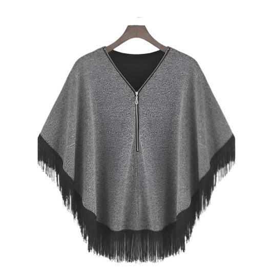 Grey Women Zipper Cape Poncho