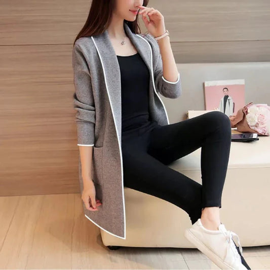 Women Lapel Casual Coat - Grey