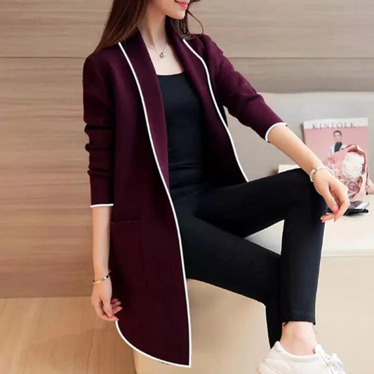 Women Lapel Casual Coat - Maroon