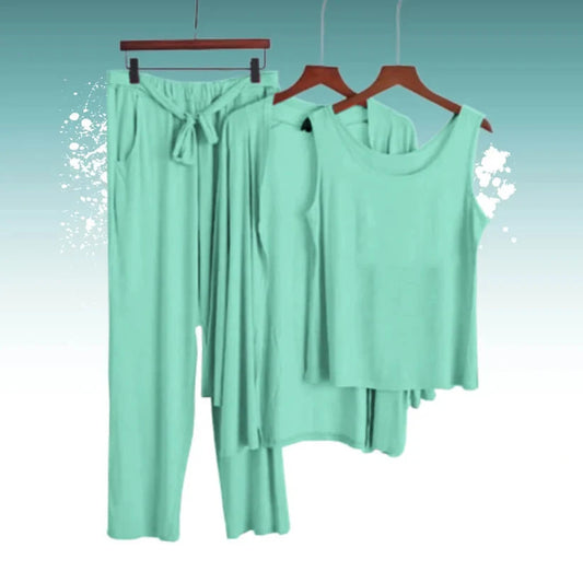 Sea Green 03 Pcs Sleep Wear For Her