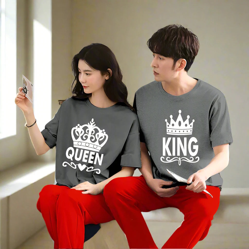 Queen & King Couple Night Suit for Men and Women Pack of 2 (7 colours)