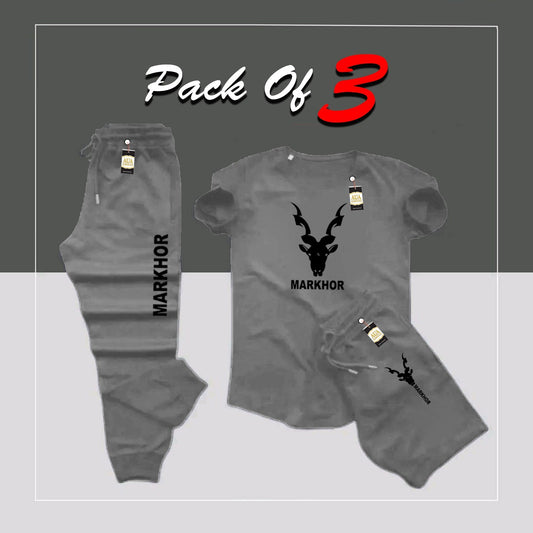 MARKHOR Printed 3 in 1 Tracksuit For Men & Boys - Soft & Comfortable Fabric (T Shirt+Trouser+short) Tracksuit