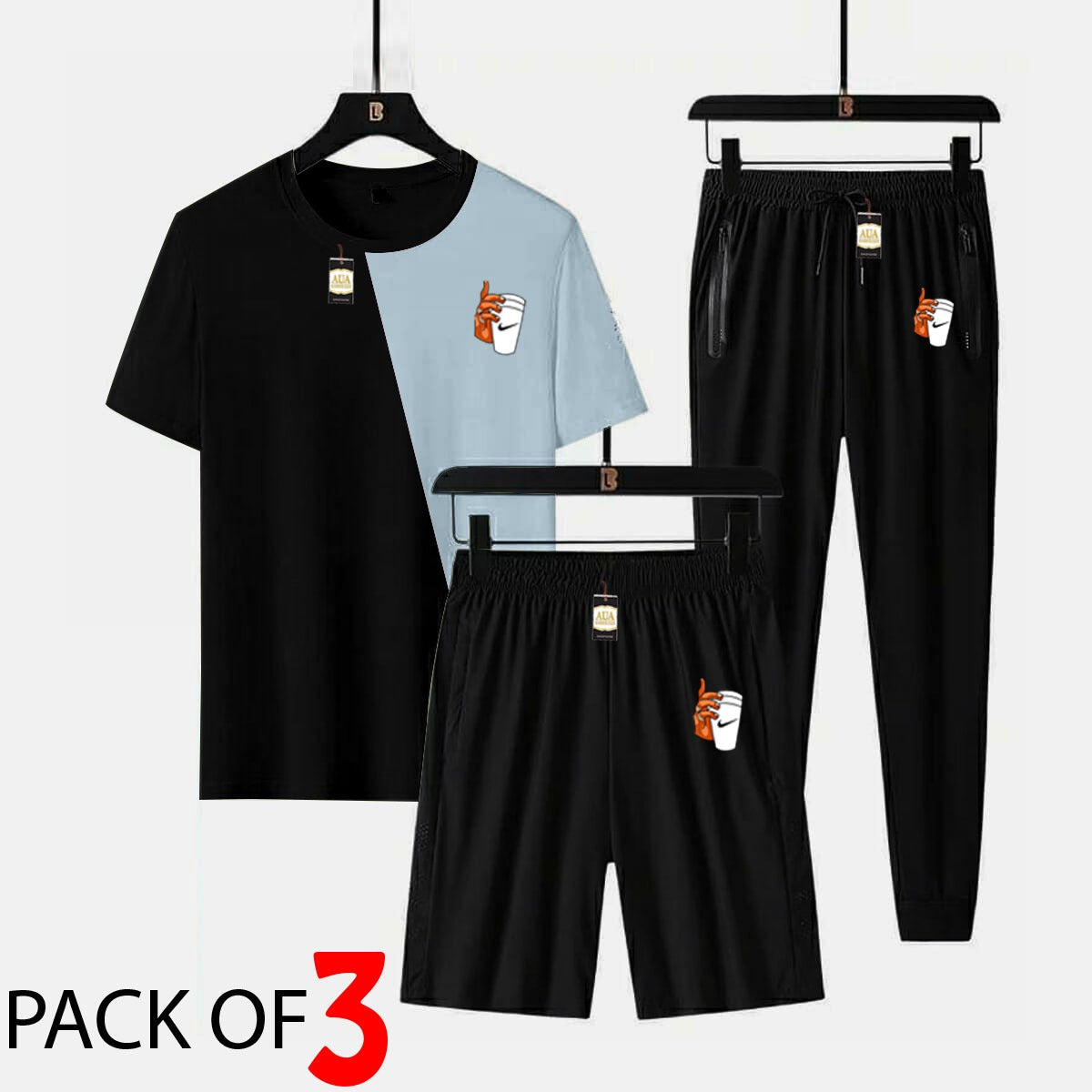 CUP Printed 3 piece cross panel tracksuit for men (Panel t shirt + trouser + short)