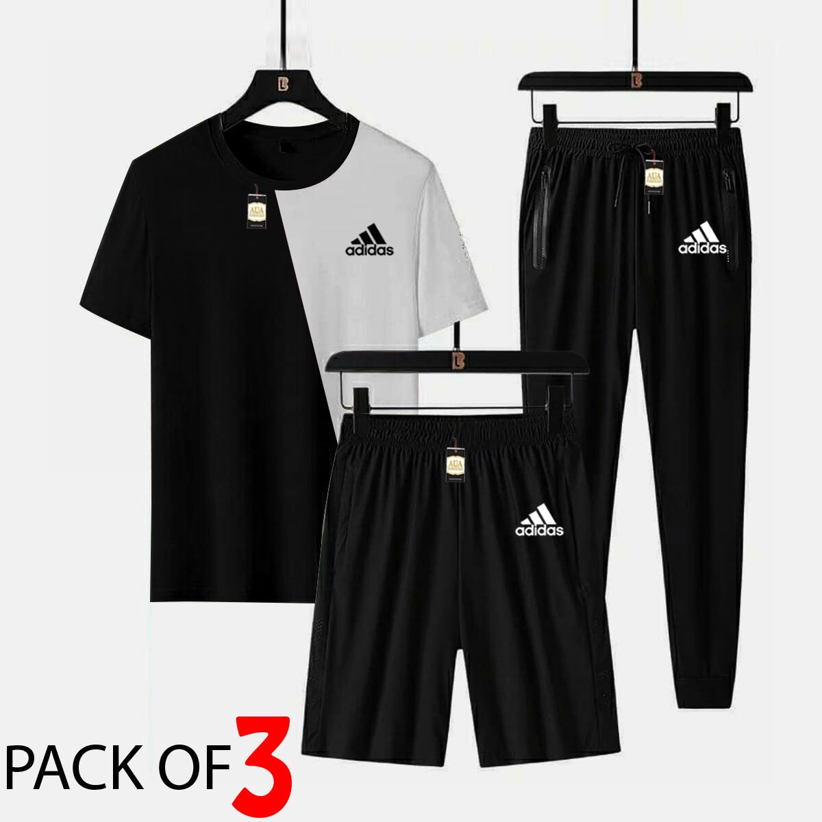 adidas Printed 3 piece cross panel tracksuit for men (Panel t shirt + trouser + short)