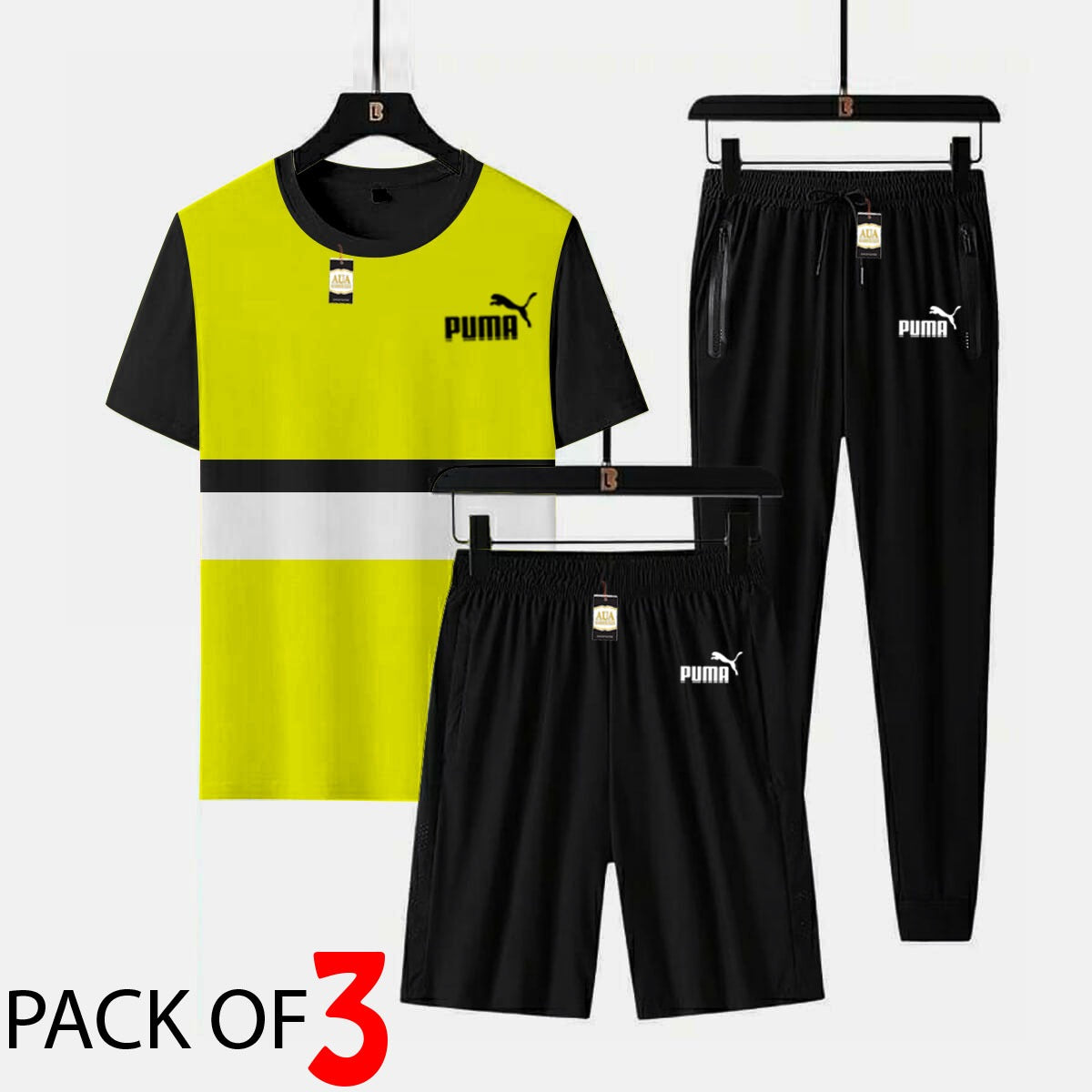 PUMA Printed 3 piece cross panel tracksuit for men (Panel t shirt + trouser + short)