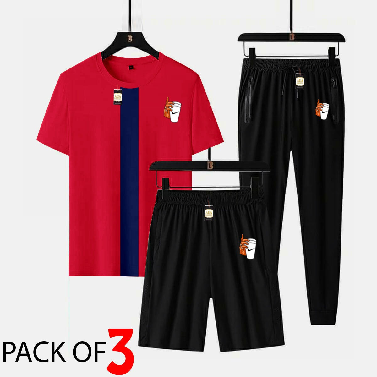 CUP Printed 3 piece cross panel tracksuit for men (Panel t shirt + trouser + short)