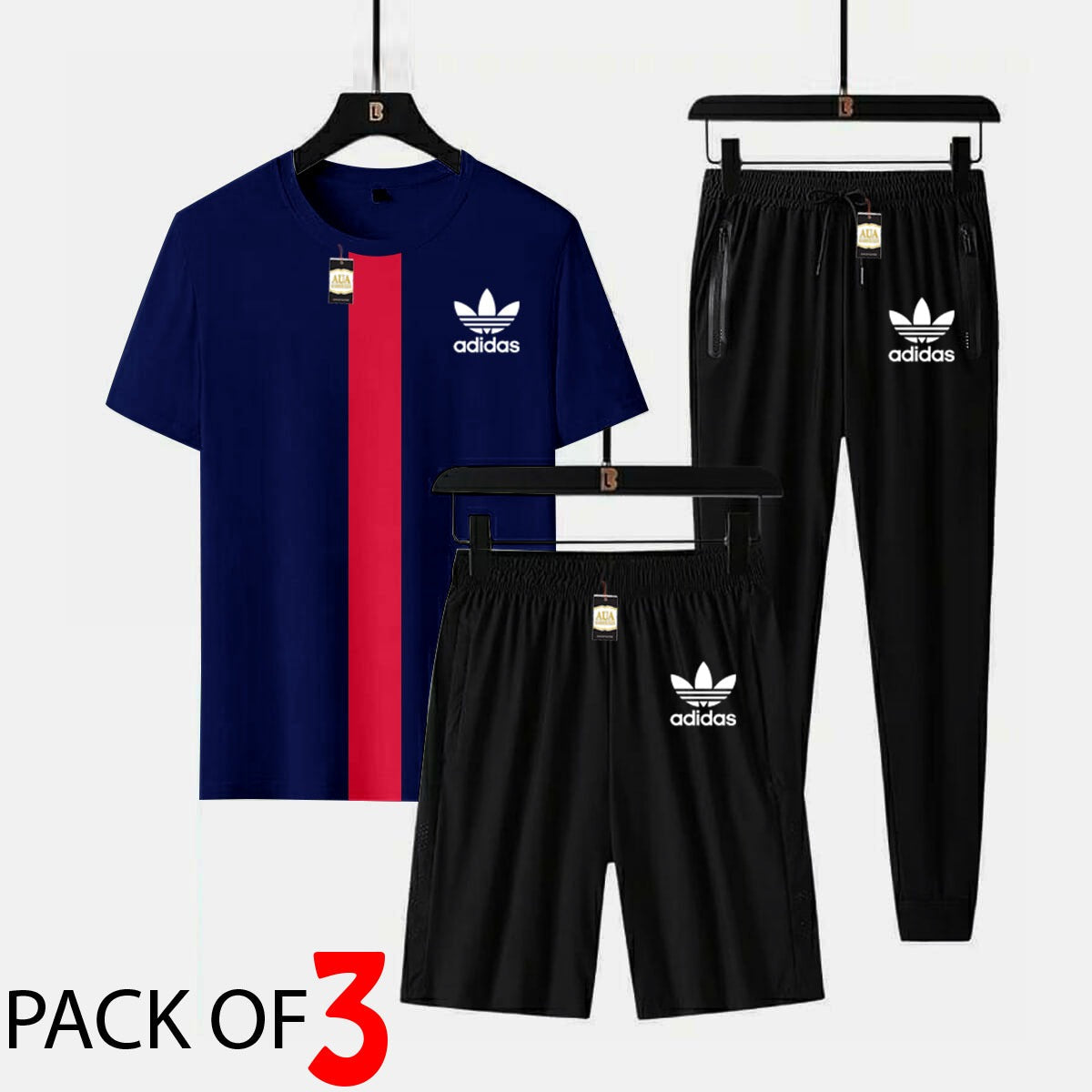 addidas Printed 3 piece cross panel tracksuit for men (Panel t shirt + trouser + short)