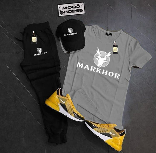 MARKHOR Printed Set Of 3 Tracksuit For Men's (T-Shirt+Trouser+Cap)