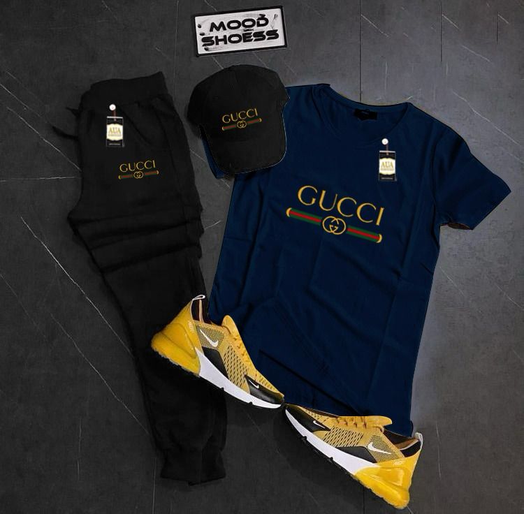 GUCCI Printed Set Of 3 Tracksuit For Men's (T-Shirt+Trouser+Cap)