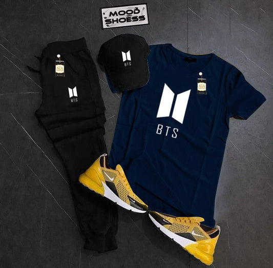 BTS Printed Set Of 3 Tracksuit For Men's (T-Shirt+Trouser+Cap)