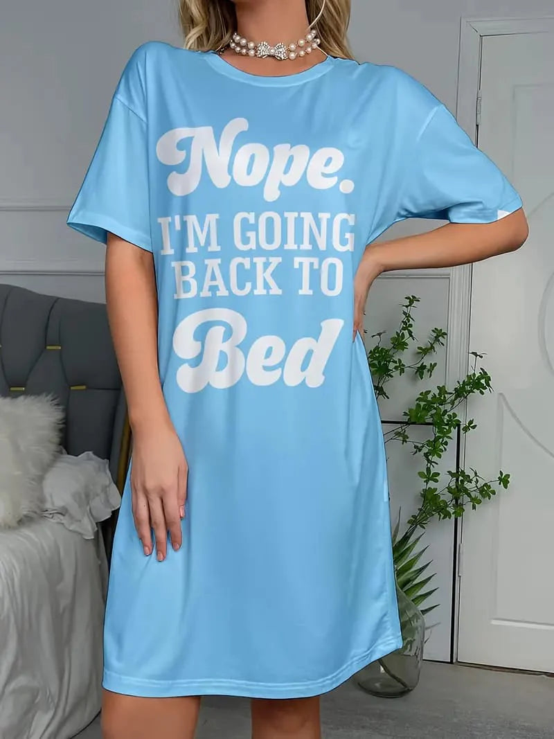 Ice Blue Nope I'M Going Back to BED Printed Long Tee For Her