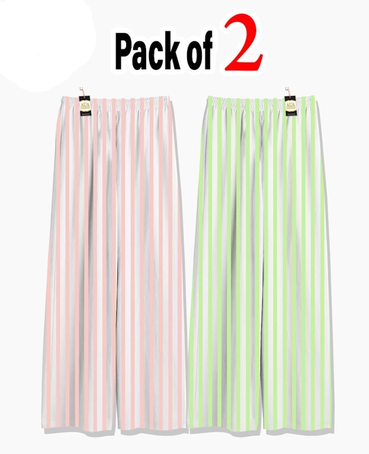 Pack of 2 Women's Nightwear Pajama Set -Peach & Green Lining trouser Print