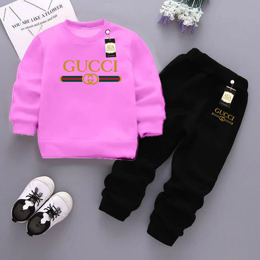 Pink and Black (Gucci) Printed Kids Tracksuit for Winter