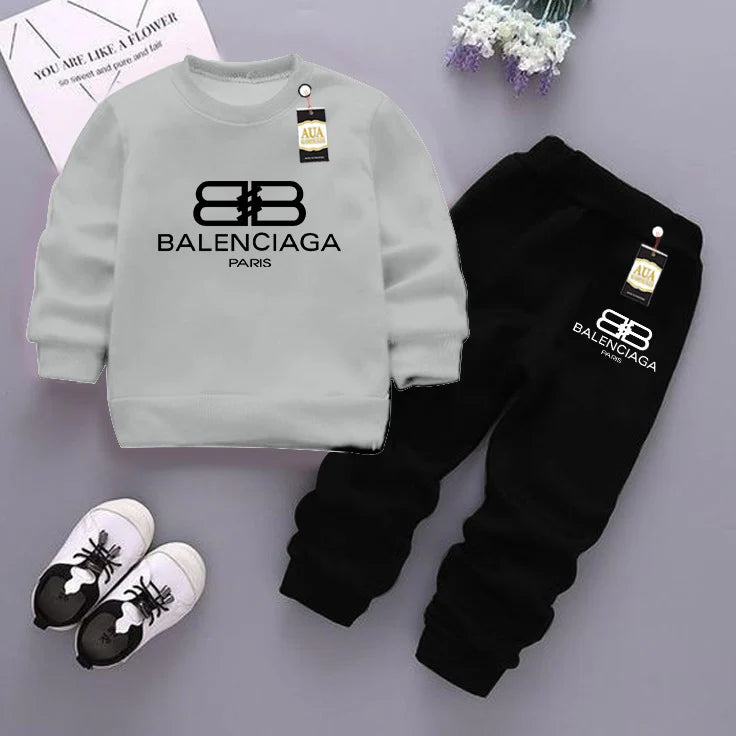 Grey and Black (Balenciaga ) Printed Kids Tracksuit for Winter