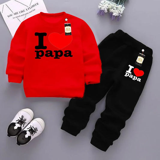 Red and Black (I love Papa) Printed Kids Tracksuit for Winter