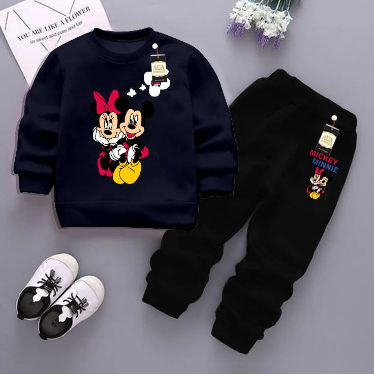 Navy and Black (Micky Mouse) Printed Kids Tracksuit for Winter By