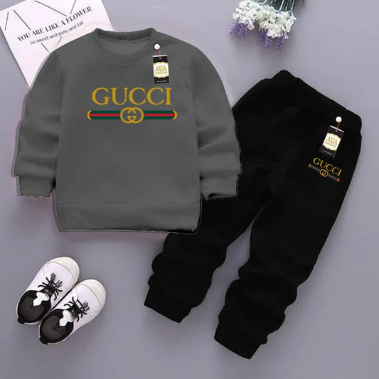 Dark Grey and Black (Gucci) Printed Kids Tracksuit for Winter