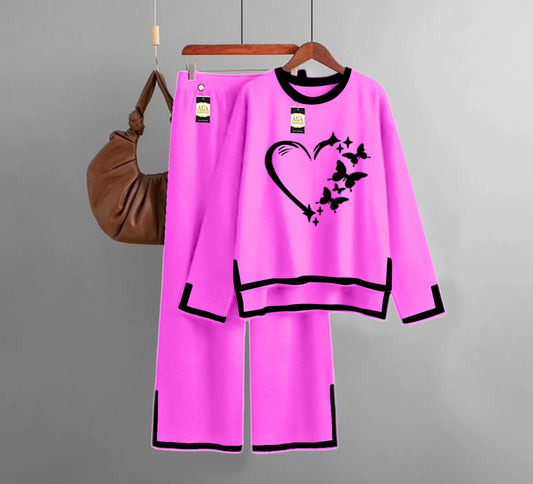 Women Heart Turkish Winter Co-Ord Set for Women - Warm & Stylish Loungewear Hot Pink