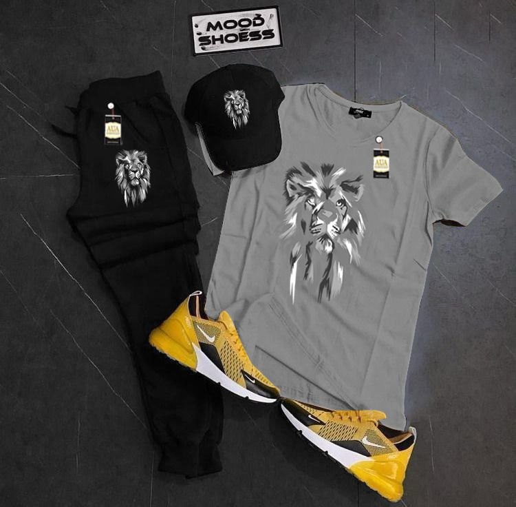 LION Printed Set Of 3 Tracksuit For Men's (T-Shirt+Trouser+Cap)