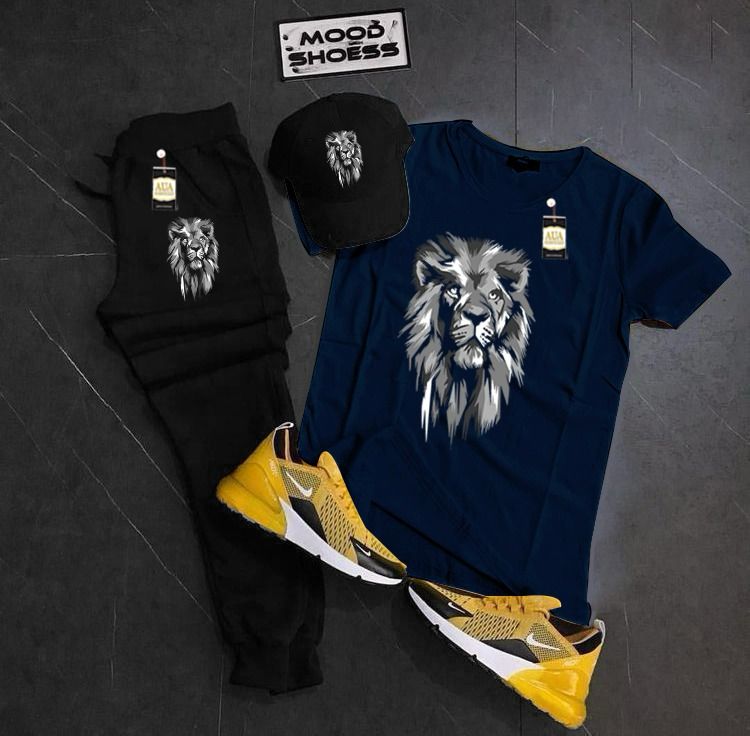 LION Printed Set Of 3 Tracksuit For Men's (T-Shirt+Trouser+Cap)