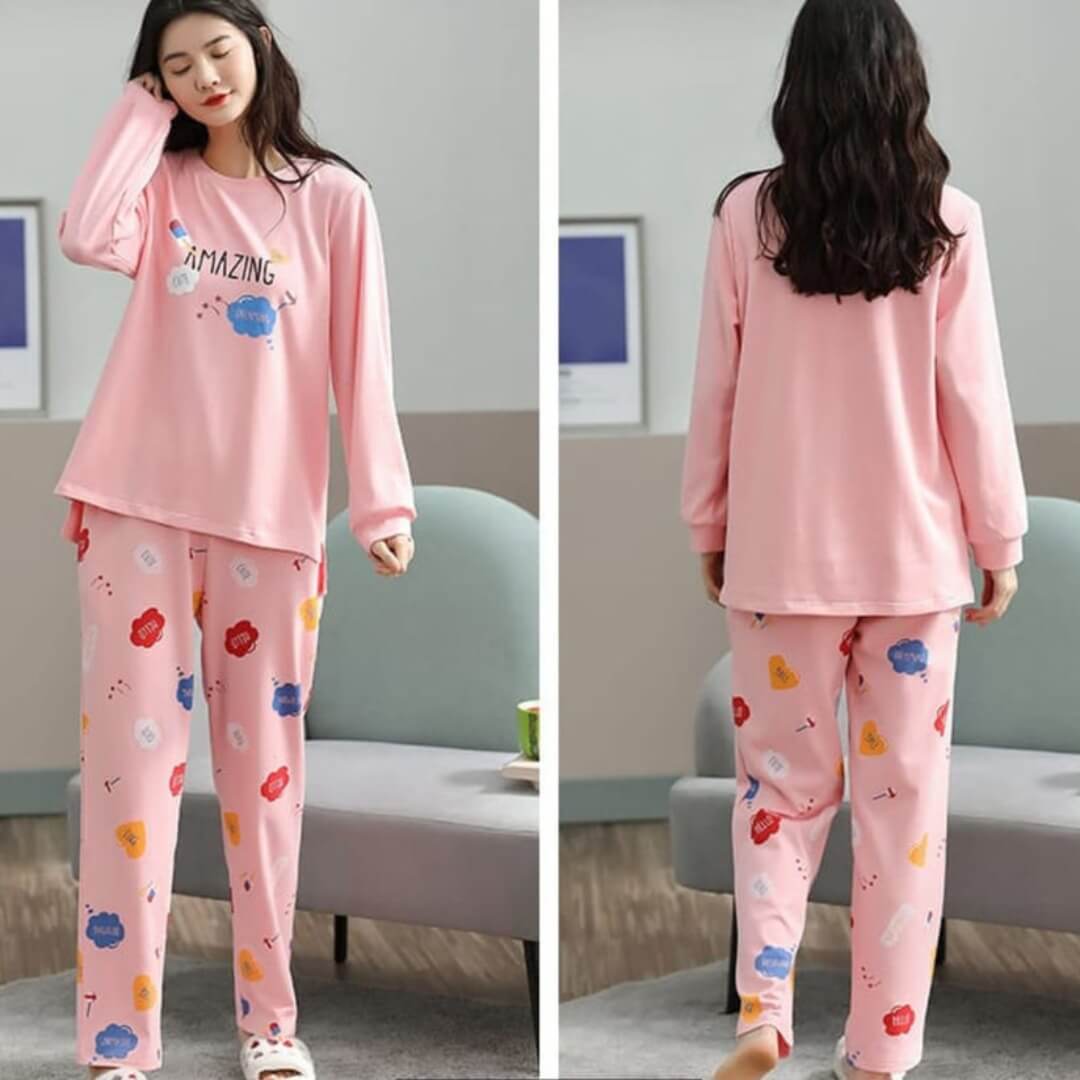 Baby Pink Amazing Printed PJ Set For Her